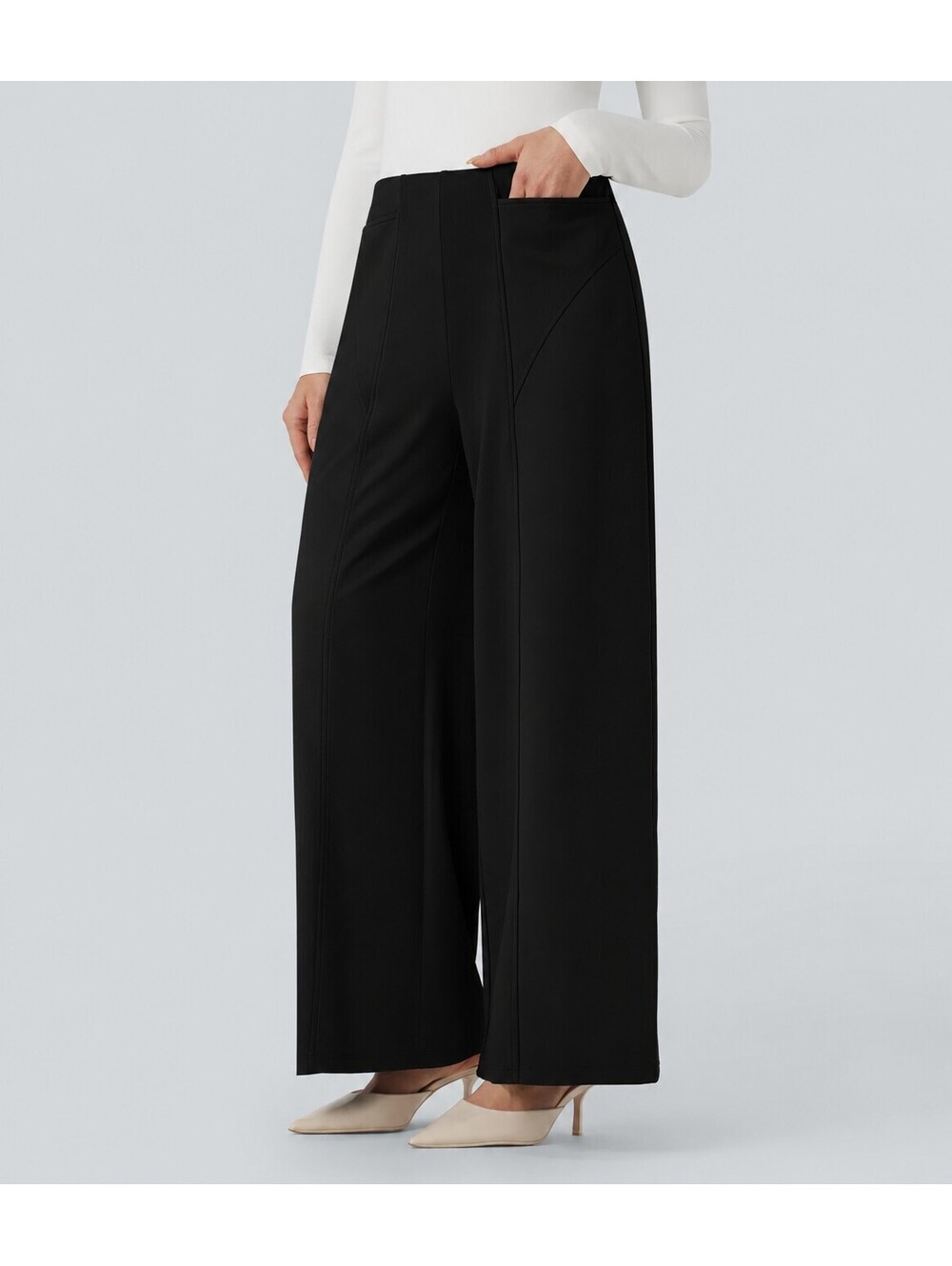 Halara Flex DayStretch Mid Rise Wide Leg Work Pants Black Size Large - Picture 6 of 9